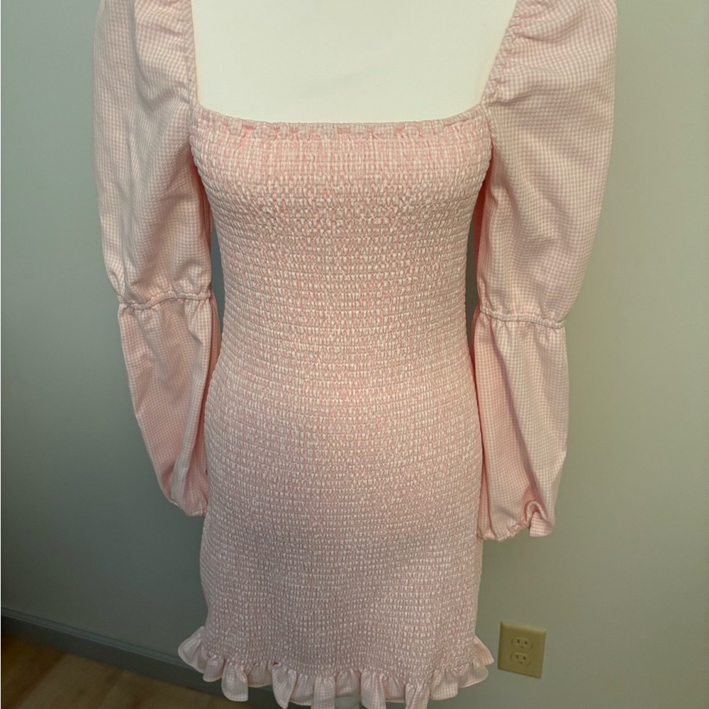 Pink Smocked Dress with Puff Sleeves